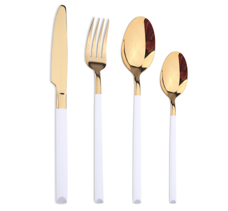 High Quality New White and Gold Cutlery Set Stainless Steel Flatware Talheres