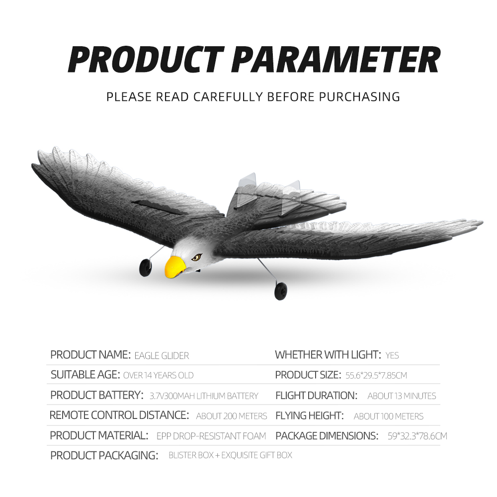 3 Led Light Easy Play 56cm Epp Material Electric Rc Eagle Glider With Remote Outdoor Play for the Whole Family