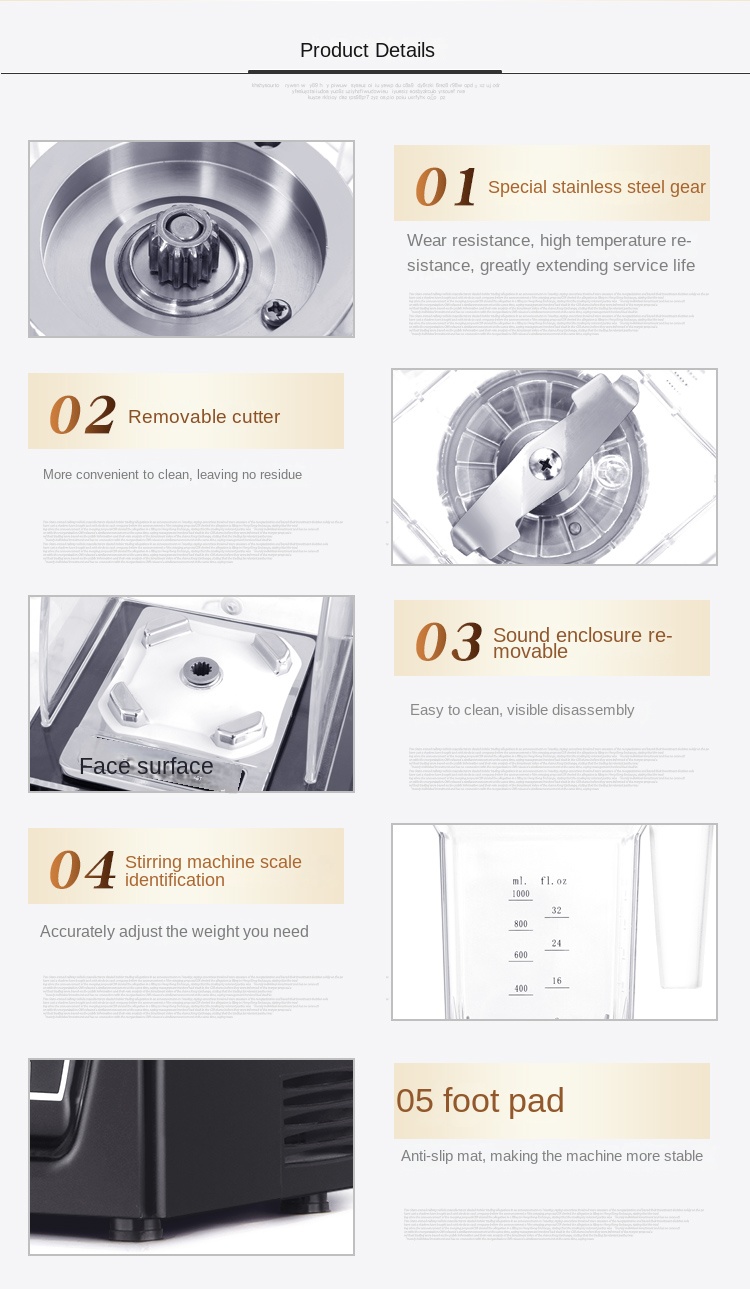 220V Low Voice Electric Household Mixer 1500Ml Power Blender Mixer for Ice Drink and Juice