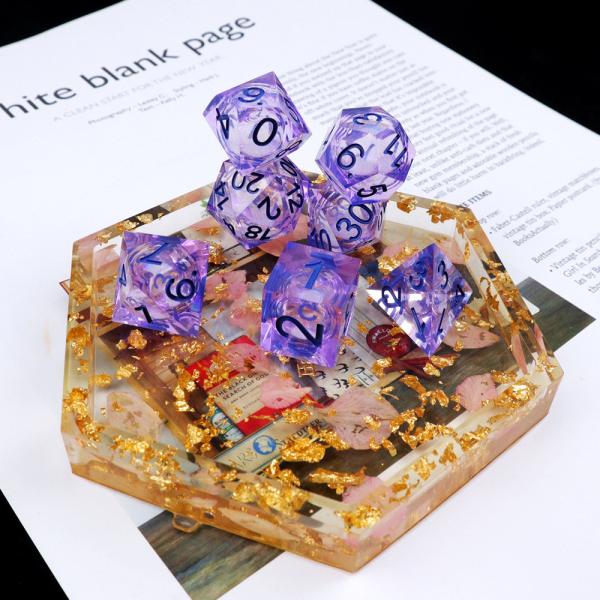 PurpleWhite flow sand sky number resin multi -faceted game dice suite dragon and
