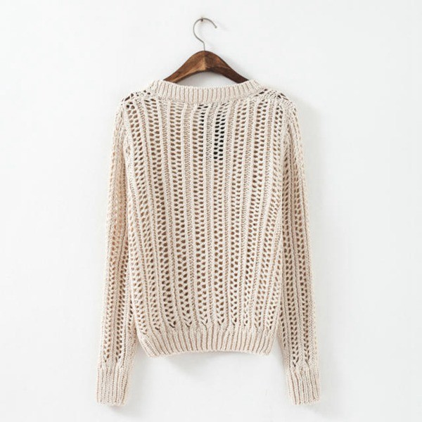 Crochet,Women Loose Crochet Knitted Blouse Wears O-Neck Hollow Pullover Wool Sweaters Top