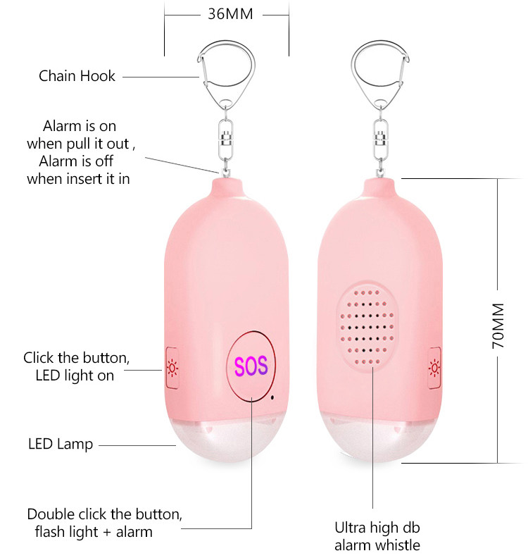LED Light Personal Siren Alarm Keychain Personal Alarm Safety Device one button SOS