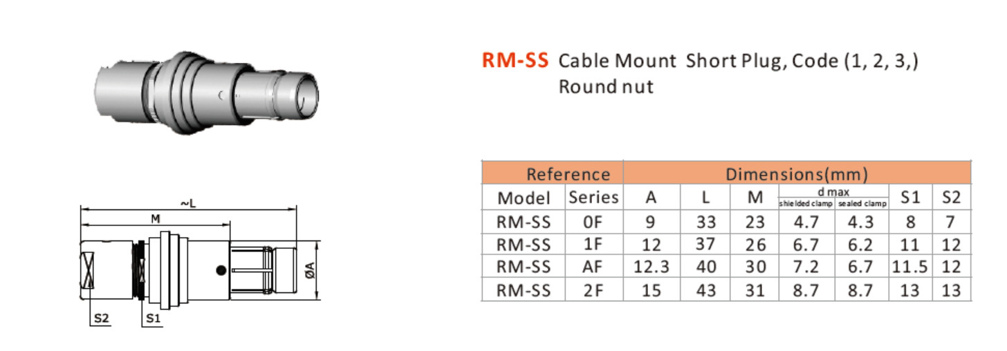 S SS 102 103 1031 104 cable IP68 waterproof connectors,Fischer connector,2pins SS 102 A051 130+