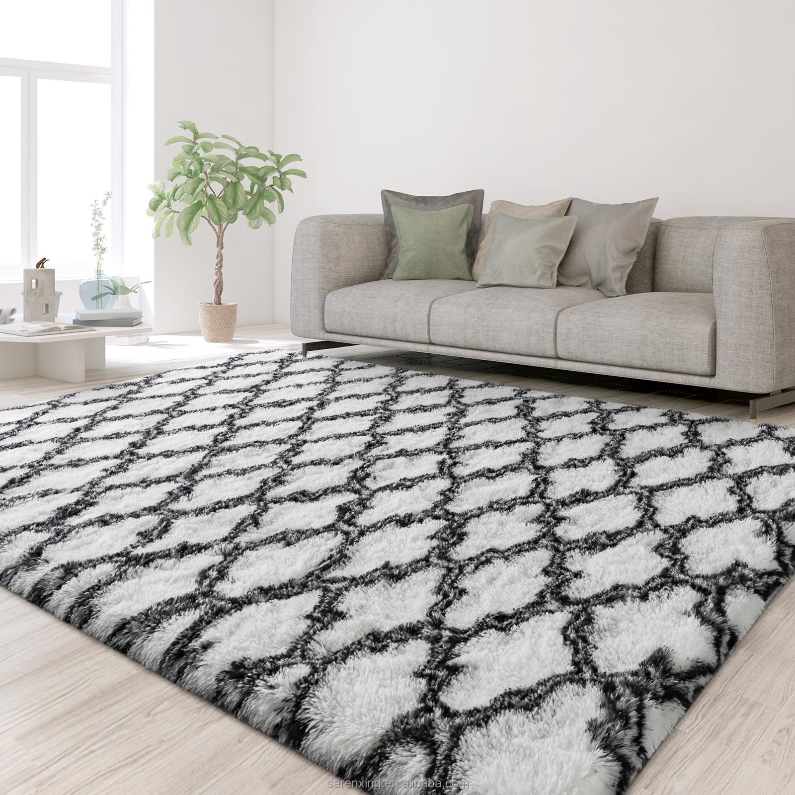 Travel Fluffy Geometric Rug for Kids Nursery Non Slip Modern Area Carpet Made of Polyester