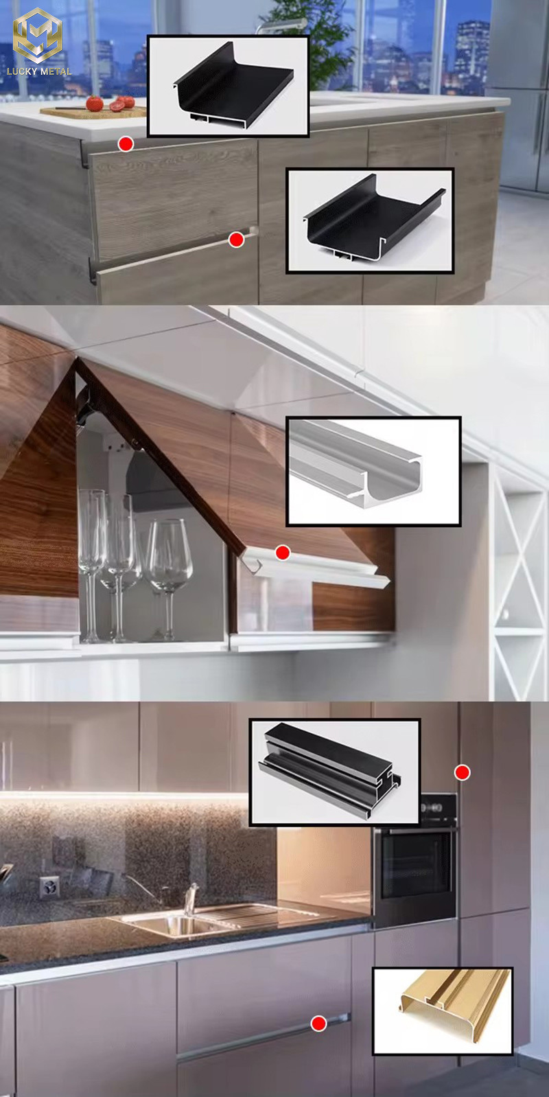 Aluminum G Profile Handle Kitchen Cabinet Pull Furniture Cupboard Drawer Handle Drawer Handle