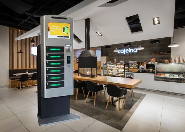 Restaurant Mall UV light Cell Phone Charging Station kiosk tower With Advertisin