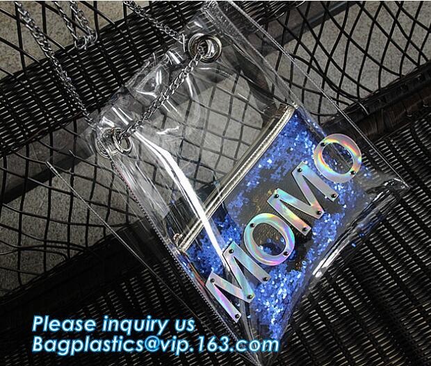 luxury handbag women chain shoulder bag clear PVC plastic tote bag, Tote Bag Clear Shoulder PVC Bag with Zipper, pac, ba