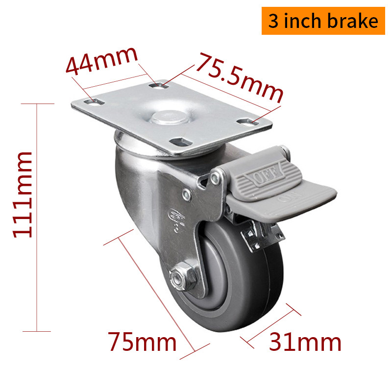 EDL Medium Duty Zinc Coating 3inch 130kg Plate TPU Caster by Rigid, Swivel and Brake type 5713P-77