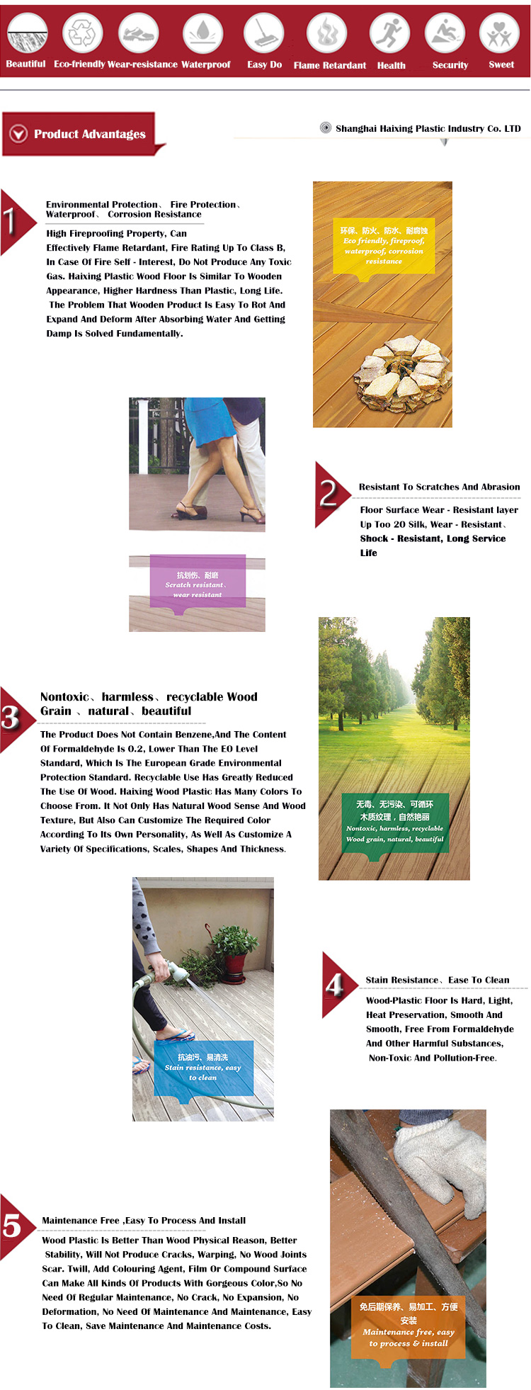 Co-Capped WPC Decking Tile Outdoor Floor Plastic Lumber with Waterproof Coating Layer
