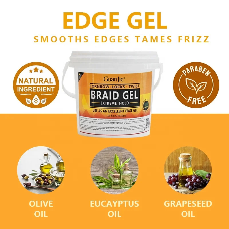 Organic Natural Hair Gel for Braids Gel Edge Control Strong Hold Vegan Herbal Ingredients Flexible Non-Flaking Loc Twist Gel for