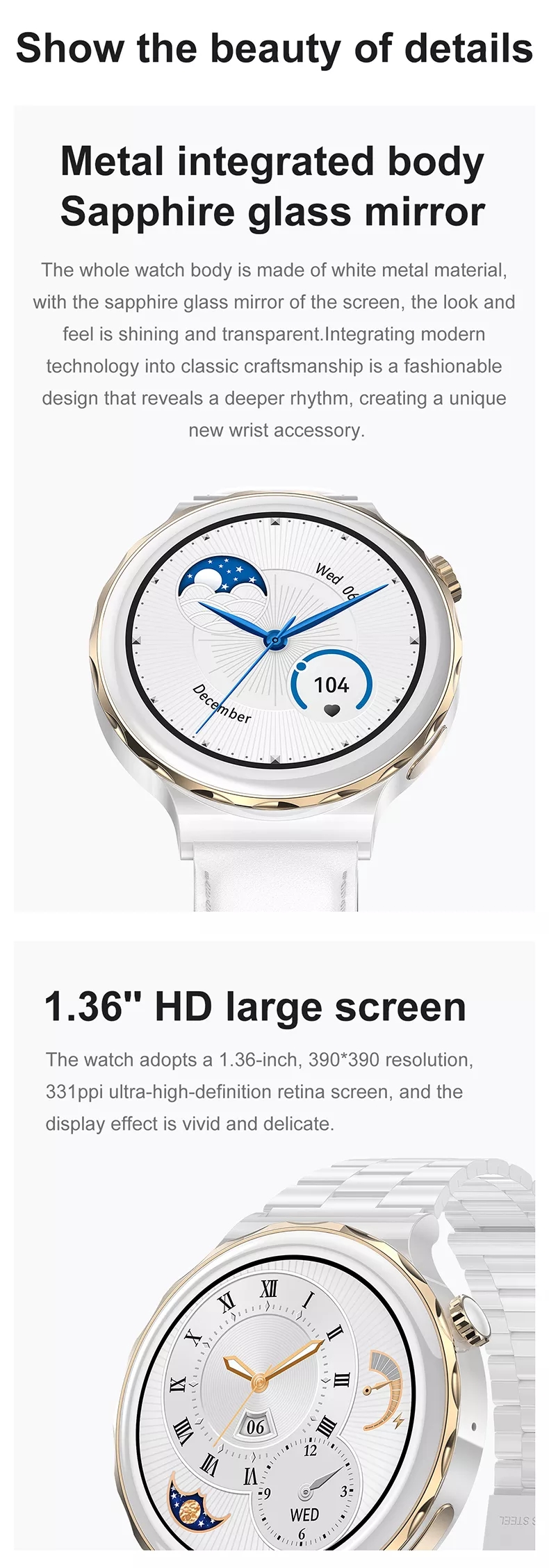 Wireless Charging Luxury Ladies Smart Watches HK43 BT Call With 1.32inch Screen 360*360 For Women