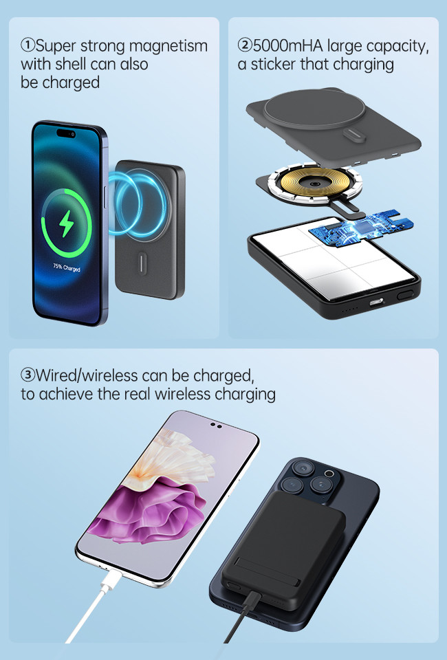 Adjustable Ambient Light 15w Wireless Charger With Power Bank For Travel
