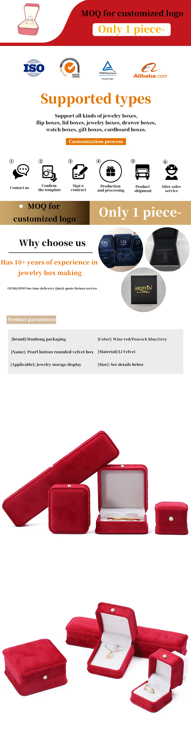 Wholesale Manufacturing Luxury velvet Jewellery packaging Box Custom logo Necklace Bracelet Earrings Ring Packaging red Velvet Jewelry Box