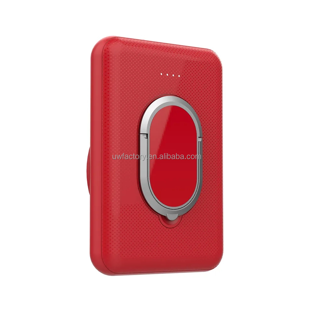 Support Solar Charging 5000mAh Magnetic Wireless Charging Ring Bracket Power Bank with TYPE-C Output 5V/9V/12V 3A
