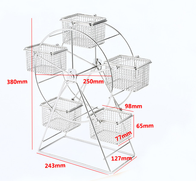 Commercial Buffet Supplies, Sky Wheel Rotary French Fries Container, Stainless Steel 6-Basket Snack Food Holder