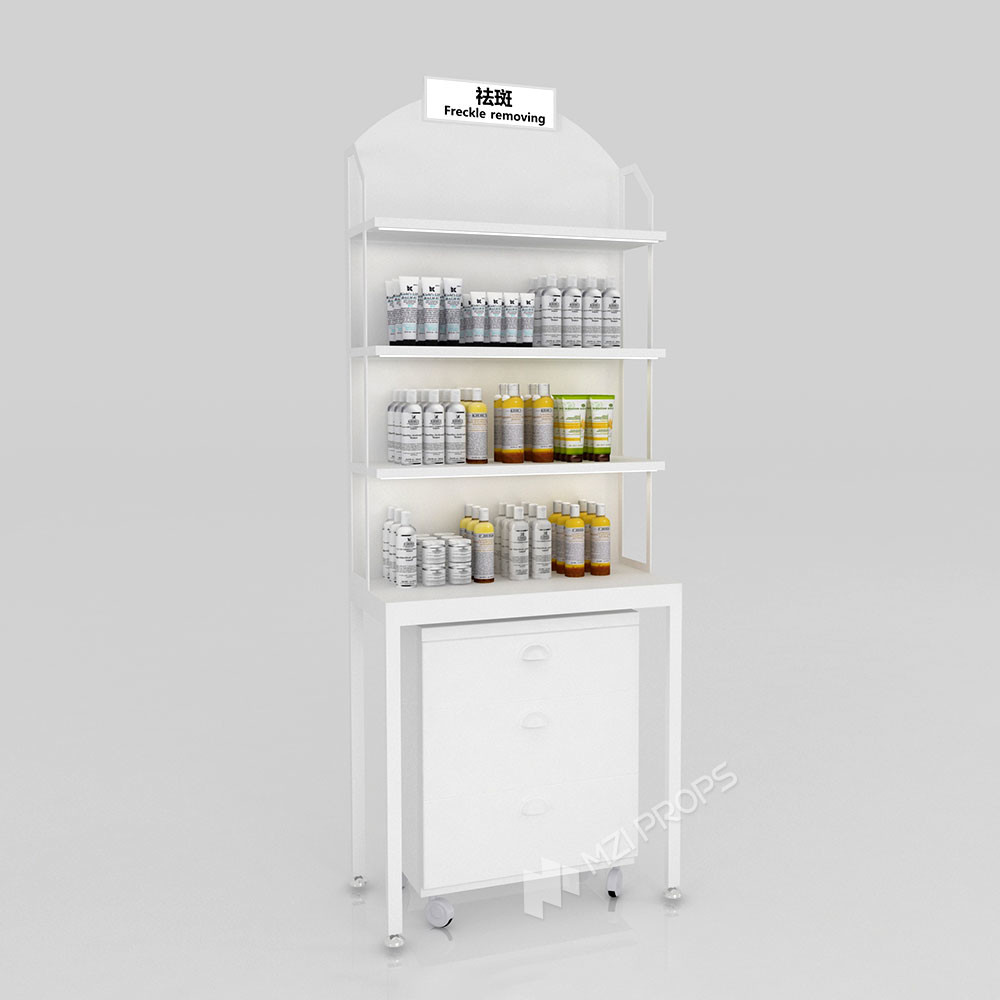 GDR10-TY02 Retail Store Display with White LED Light Strips and 5mm Ultra-clear Glass Tabletop for Cosmetics Retail Stores
