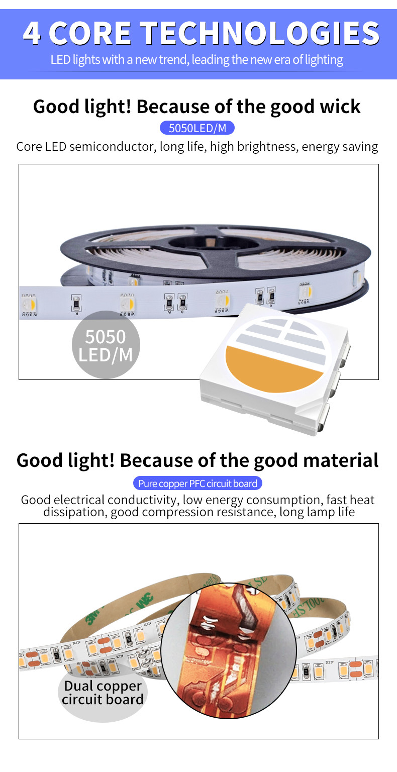 12W IP20 2200-6500K SMD 5050 LED Strip Light 3 Years Warranty