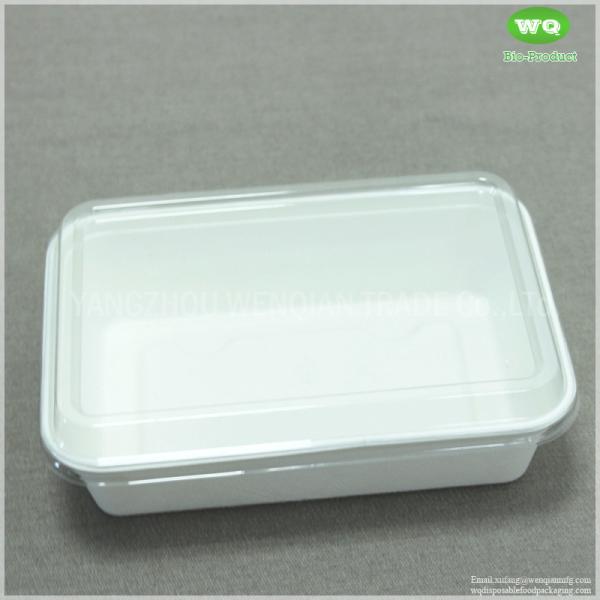 650ml Bleached Sugarcane Lunch Box With PET Lid-Disposable Bagasse Take Away