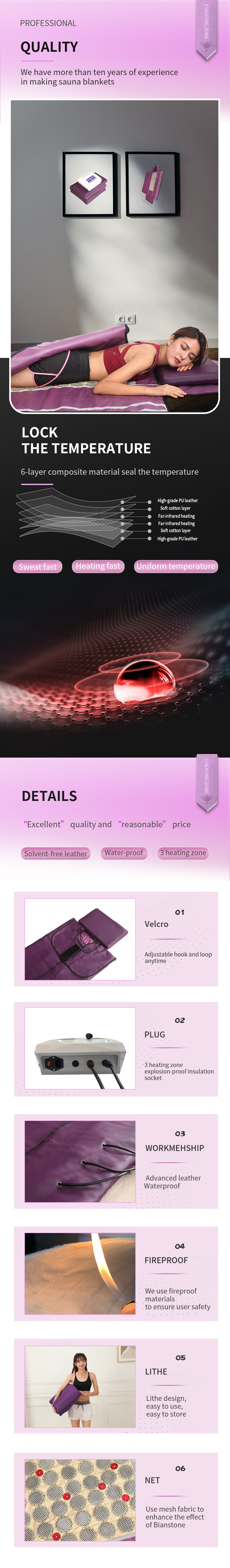 Heating 3 Zone Far Infrared Sauna Blanket Sweating Red Photon Lights