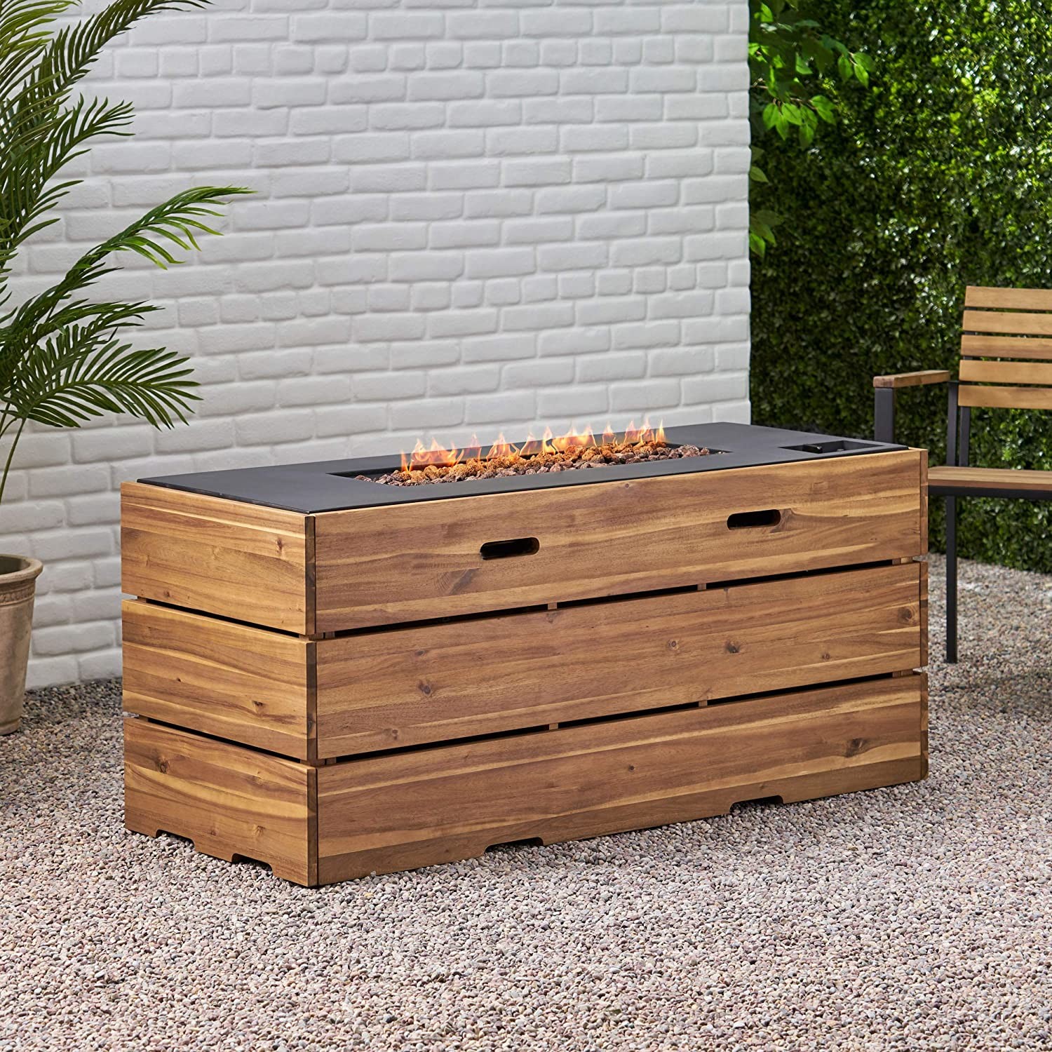 Wood Concrete 40000 Btu Propane Gas Fire Pit Rectangular Brazier For Outdoors