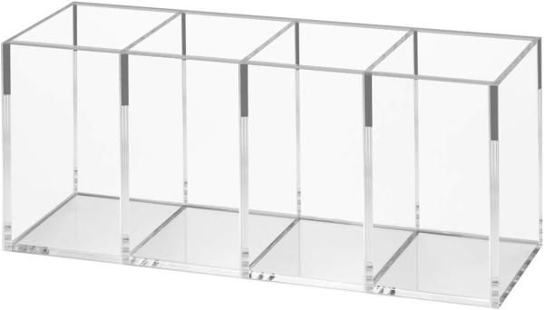 Acrylic Pen Holder 4 Compartments,Clear Pen Holder Organizer Makeup Brush Holder