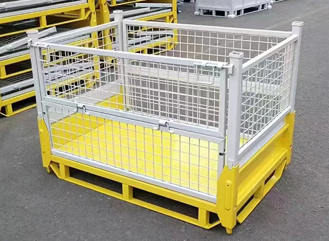 Warehouse Storage Cage Medium Duty Container Wire Metal Container Pallet Stackable Cage