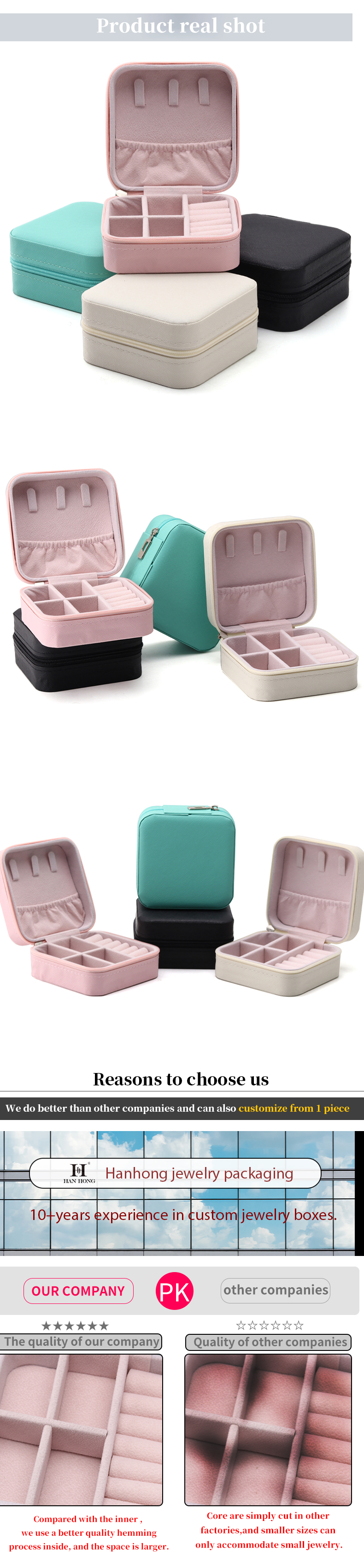 Floating Effect PU Leather Jewelry Box , Zipper Travel Jewellery Case Multi Function