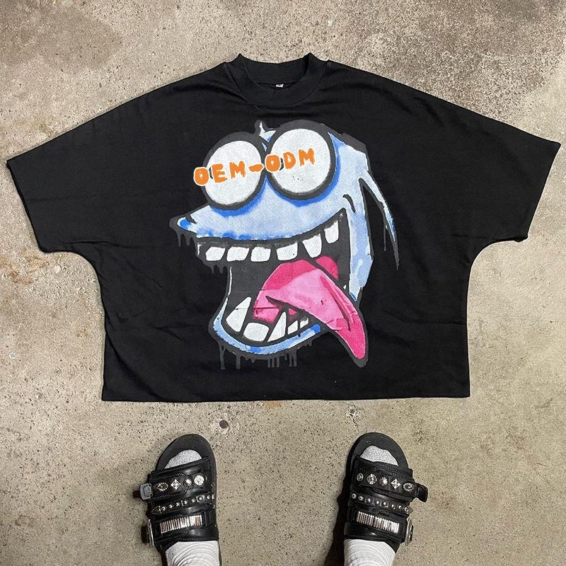 Custom 100-400 gsm 100% Cotton Drop Shoulder Vintage Cropped Boxy Fit T-shirt Men