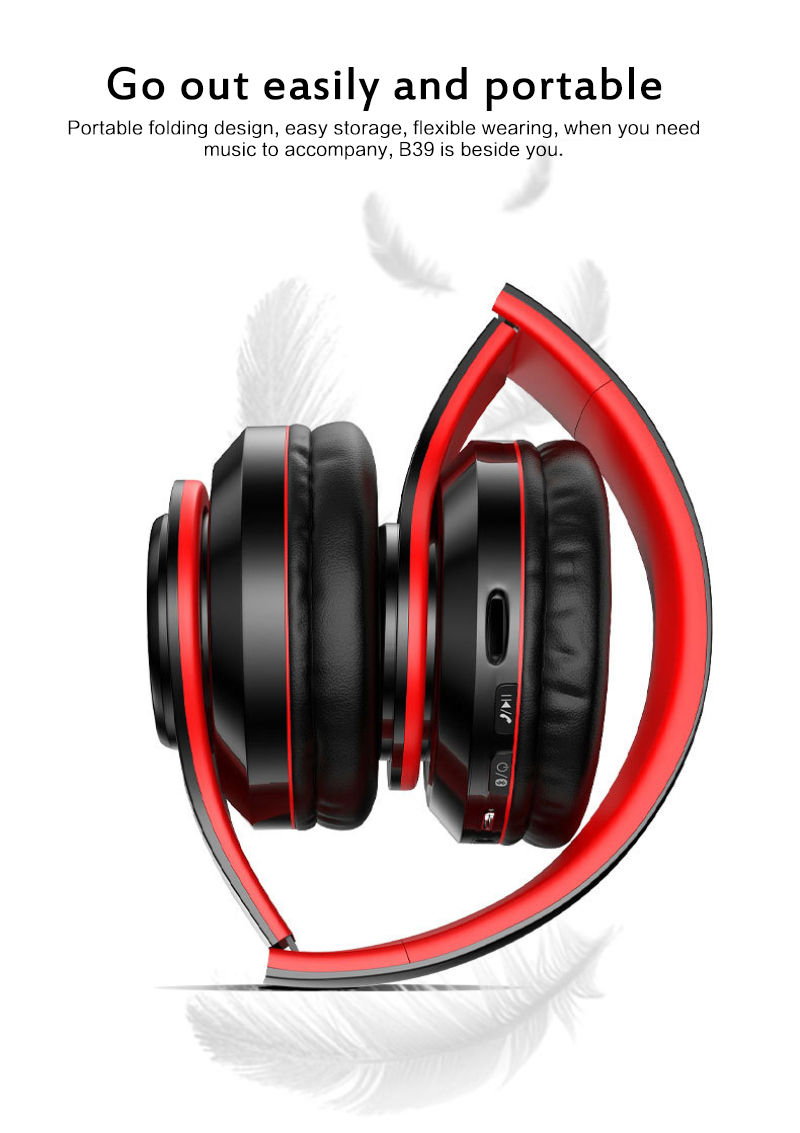 B39 Portable Folding Built-In FM Wireless Headphones With MIC Support TF Card Mp3 Player