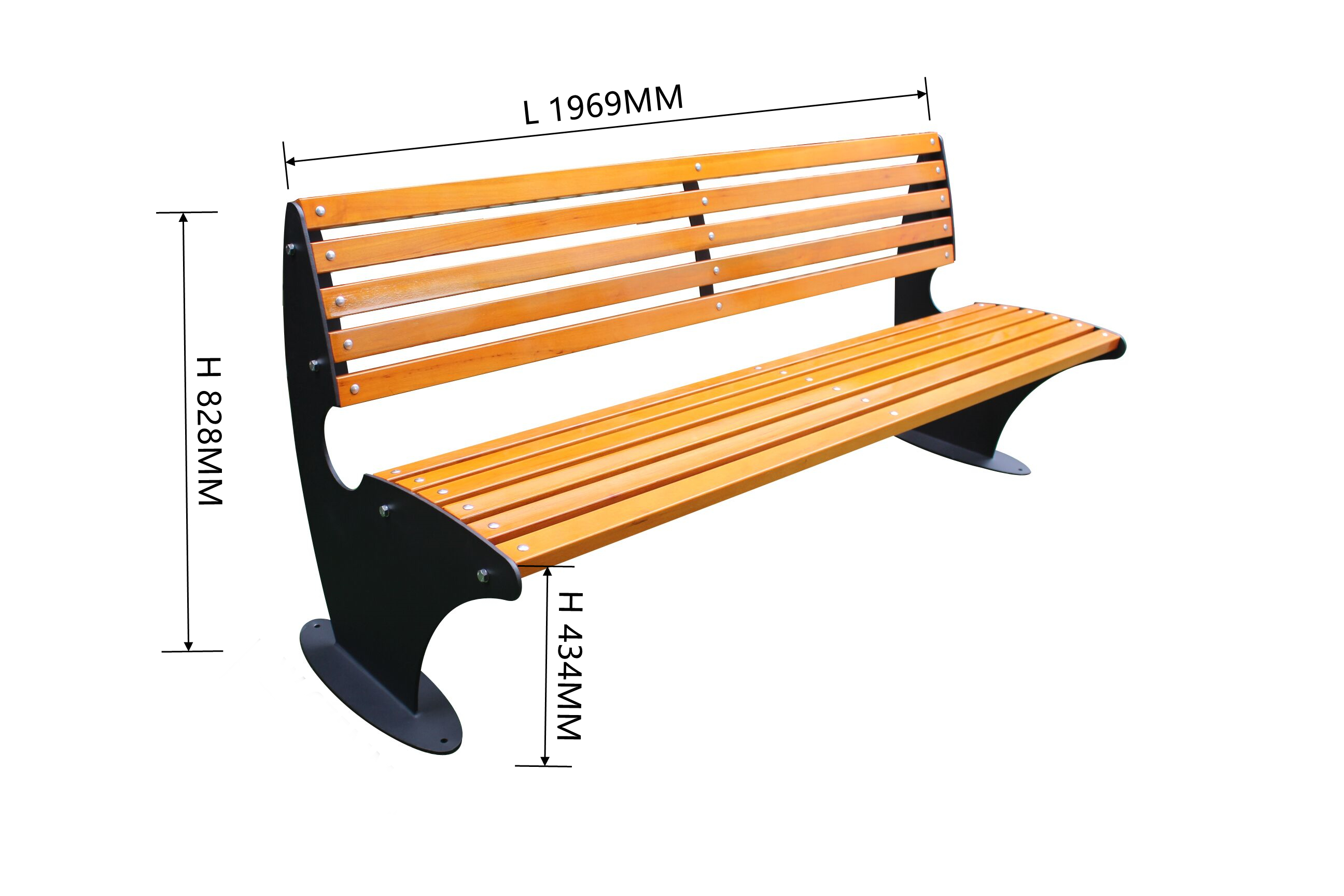 Outdoor Metal Frame Wooden Garden Bench With Sandblasting Zinc Spraying
