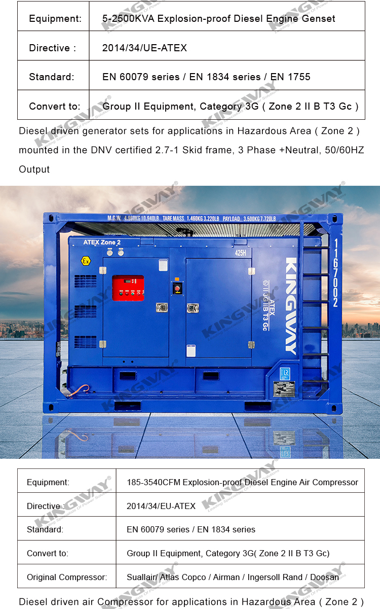 Supply 100kva 80kw 400v 50hz 3 phase 4 wire explosion proof ATEX diesel generator