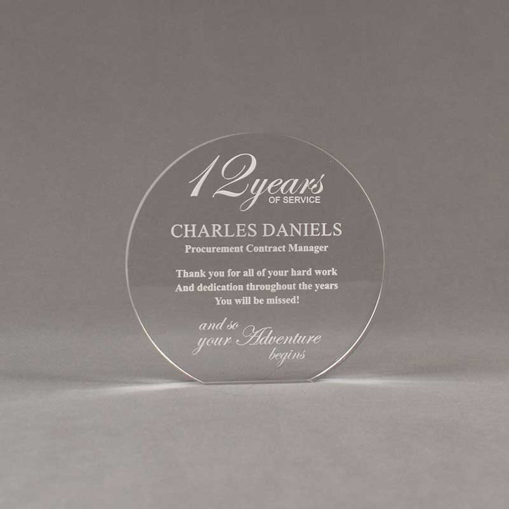 5'' Diameter Round Clear Blank Acrylic Plaque With Stand Customized Engraving Event