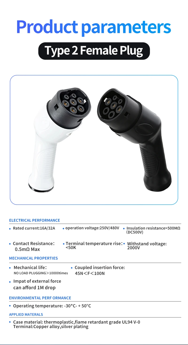 Type 2 Female EV Plug 16A/32A/63A IEC 62196-2 Female EV Connector For Electric Vehicle EV Charging Car Side Plug