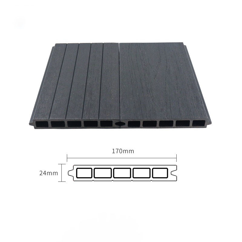 Gray WPC Cladding Panel Exterior Wall Fence 24x170mm Interlocking House School Decoration