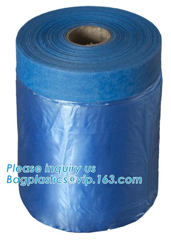 PAPER Car Painting Taped Plastic Drop Film, Auto Painting Pre-taped Masking Tape with Masking Foil, RICE PAPER, PLASTIC