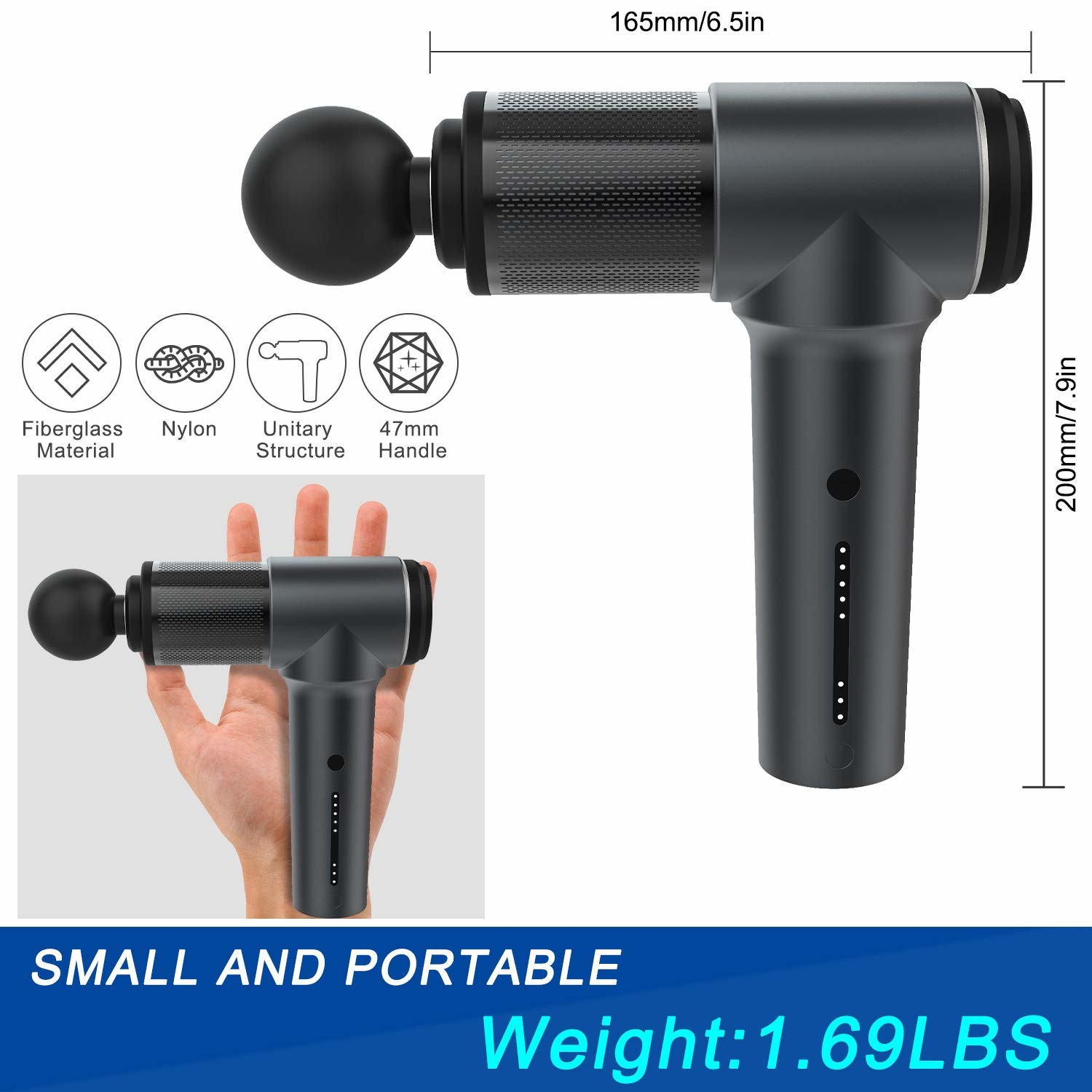 3400mAh LG Battery Handheld Deep Tissue Massager Cordless Body Therapy