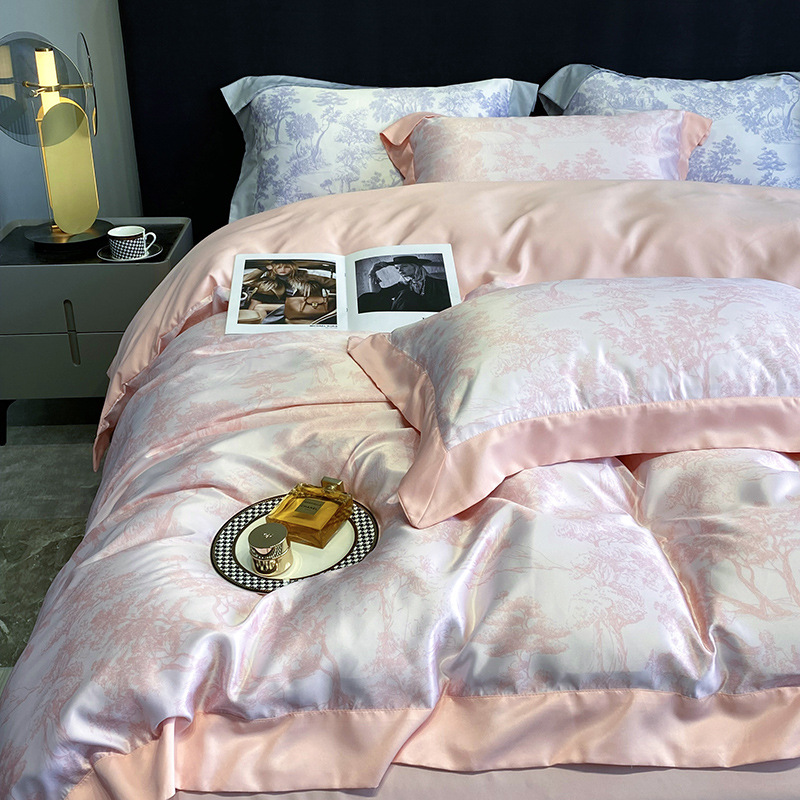 Luxury Washed Cotton Silk Embroidery 4 Pcs Bedding Set for King Size Comforter Set