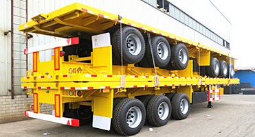 3 Axles 2 Legs Semi Trailer Trucks , Sinotruk Cimc 40ft Flatbed Truck