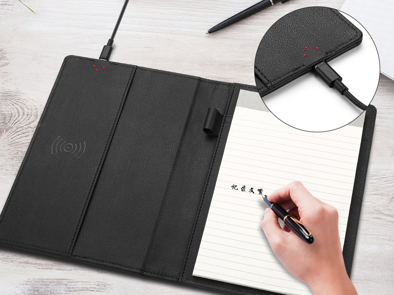 Business Gifts Custom Logo Pu Leather Cover 15W Fast Charging Wireless Phone Charger And Notebook