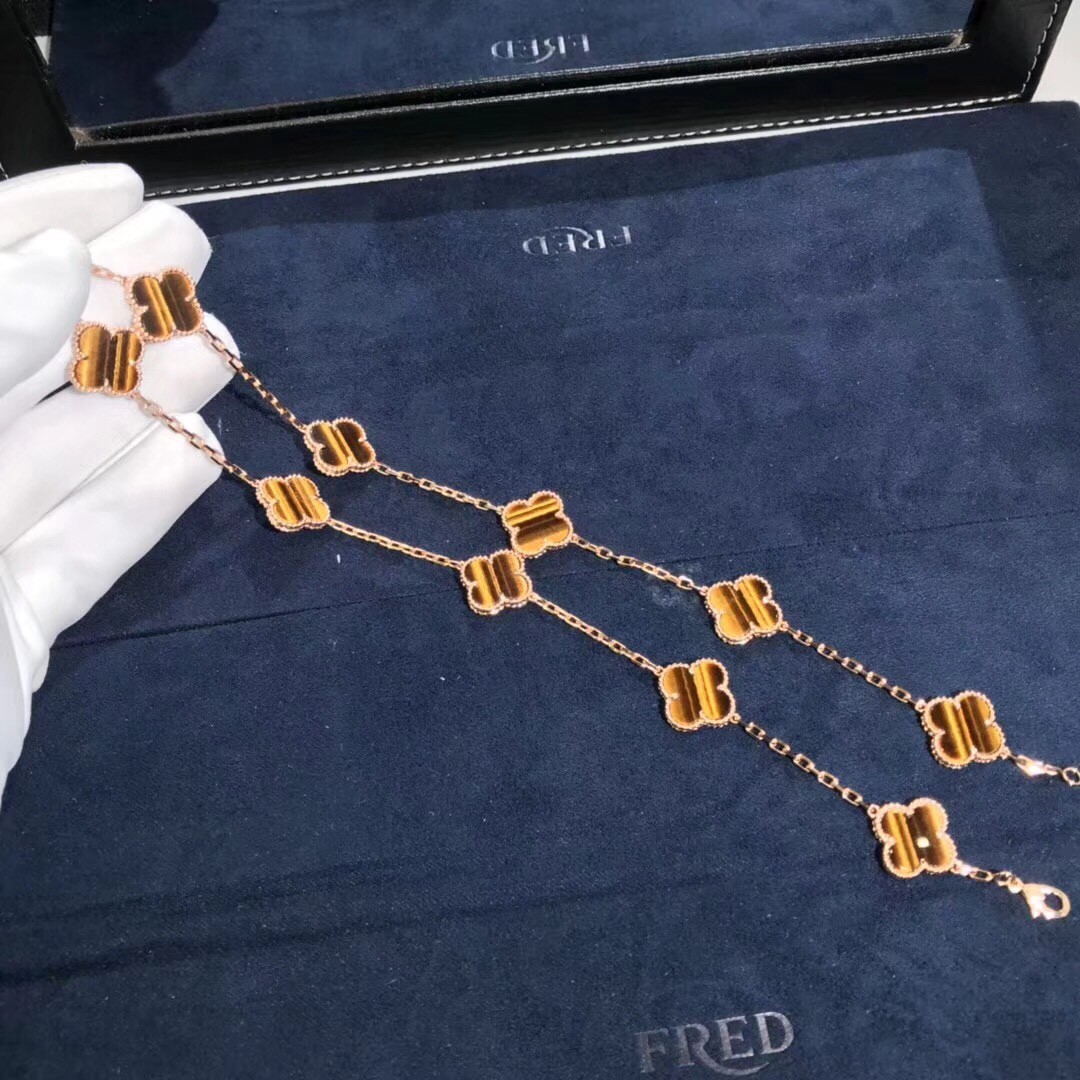 Fantastic Van Cleef & Arpels 18k Gold Vintage Alhambra Necklace 10 Motifs