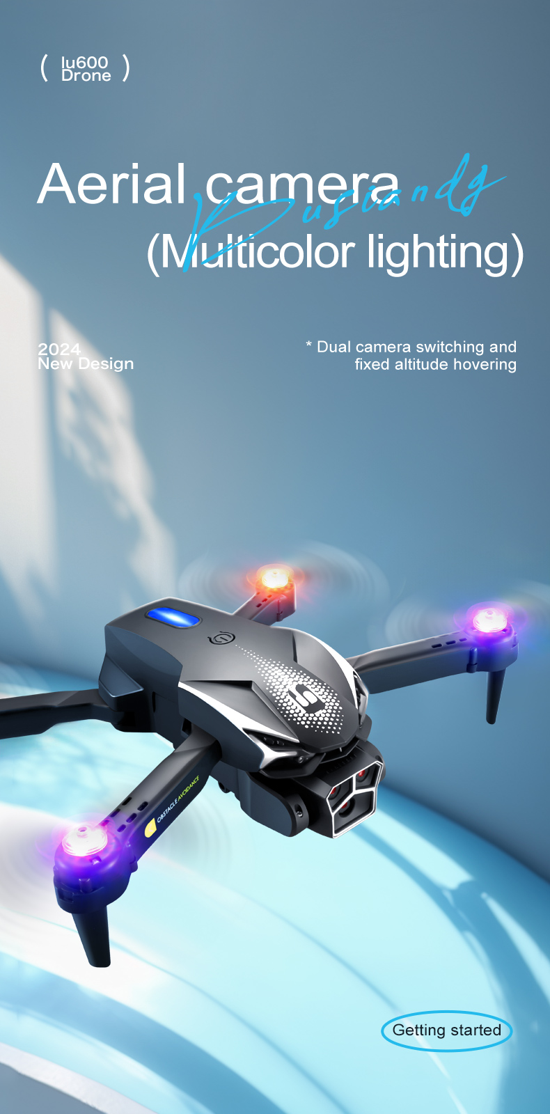 Triple Camera Drone With Obstacle Avoidance Quadcopter Uav Lu600 Flight Time About 4-5min Plastic Construction
