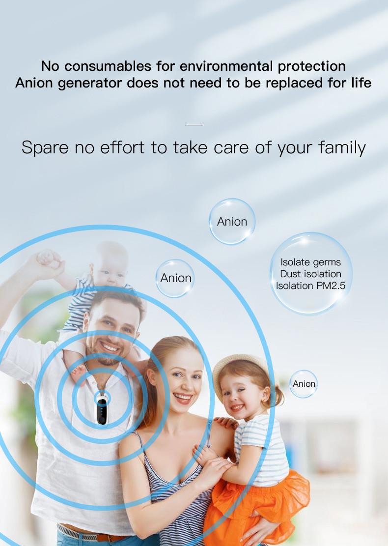 50mA 700mAh Wearable Air Purifier Necklace 1W Negative Ion Air Purifier