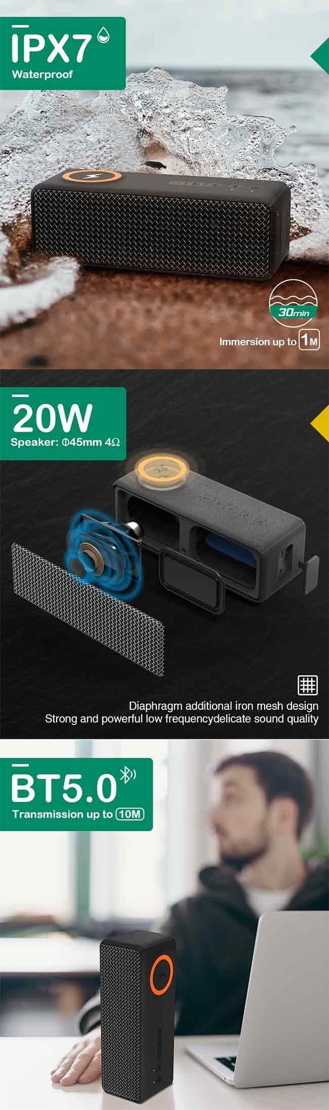 22.4 X 7.9 X 8.4 Cm Wireless Charger Speaker Compatible With MP3/WMA/WAV/APE/FLAC