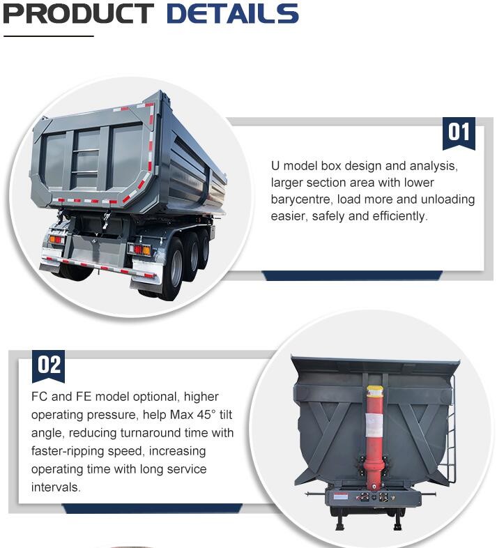 Light Dead Weight Rear Dump Trailers 3 Axle 60 Ton