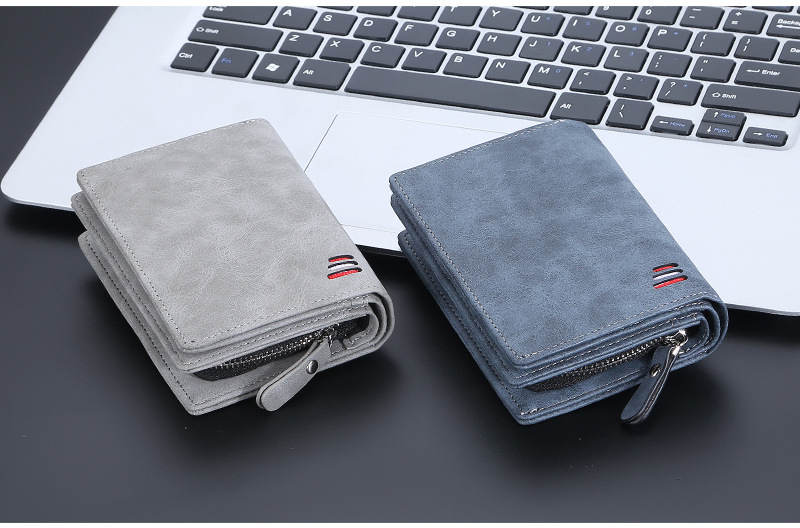 Men's Medium Size RFID Blocking Leather Wallet with Zipper and Credit Card Holder