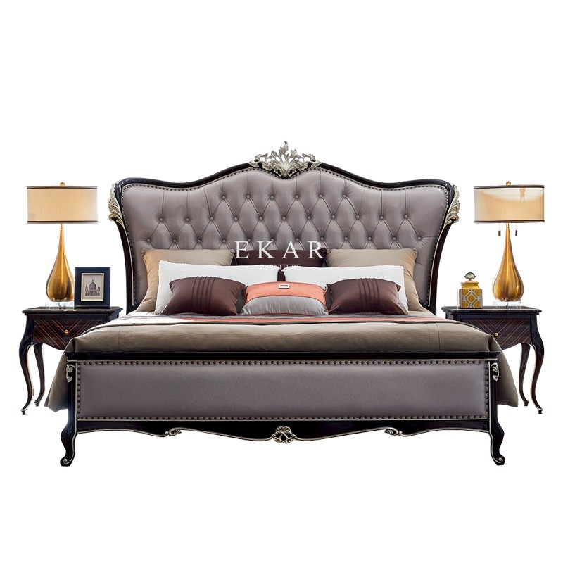 King Size Bedroom Furniture Leather Upholstered Wooden Bed