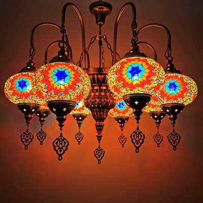 Colorful pendant lamp with handmade glass lampshade southeast antique turkish hanging lamp（WH-DC-28)