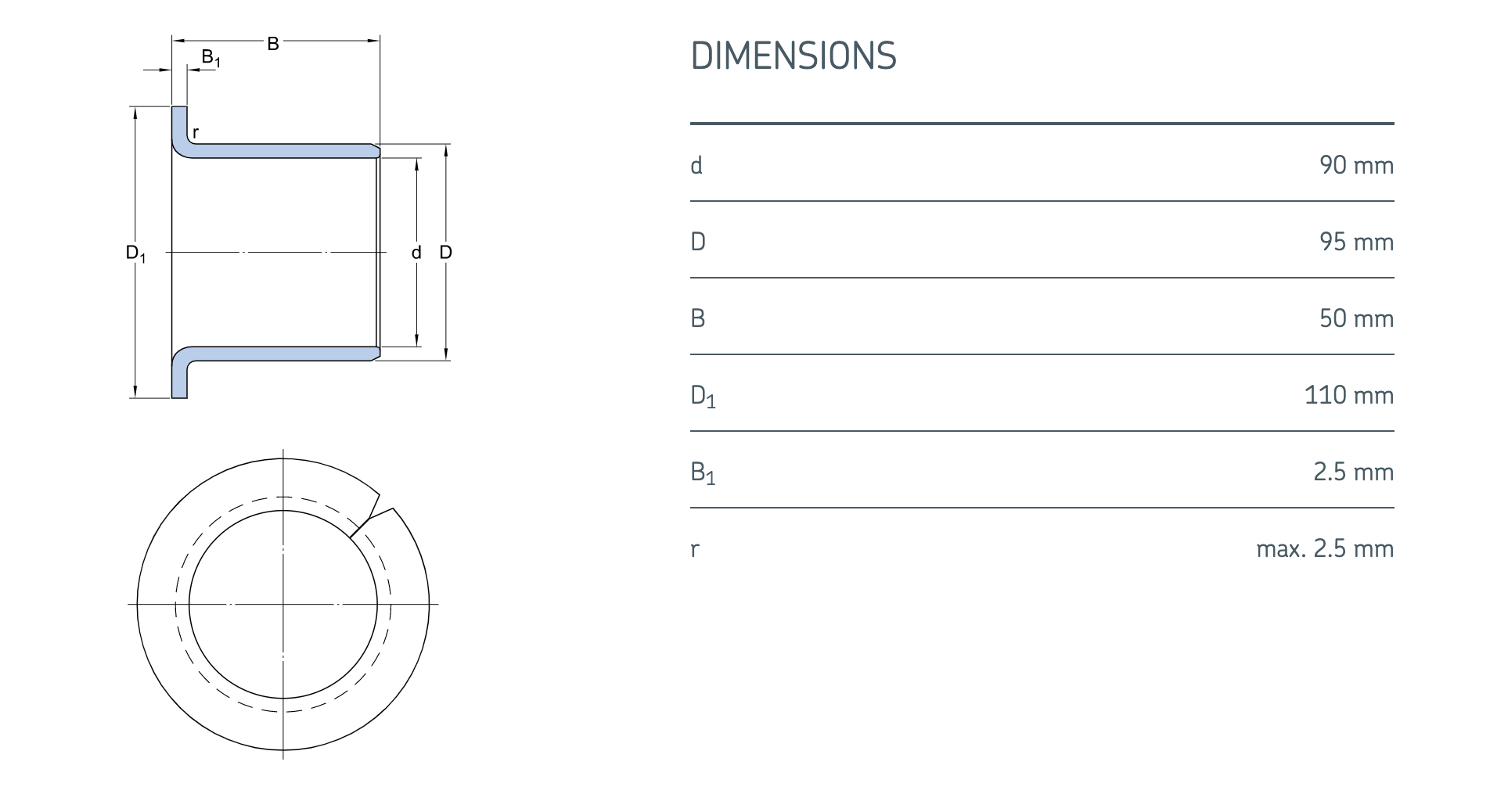 PRMF909550 Bronze Bushing Metric Flange Size