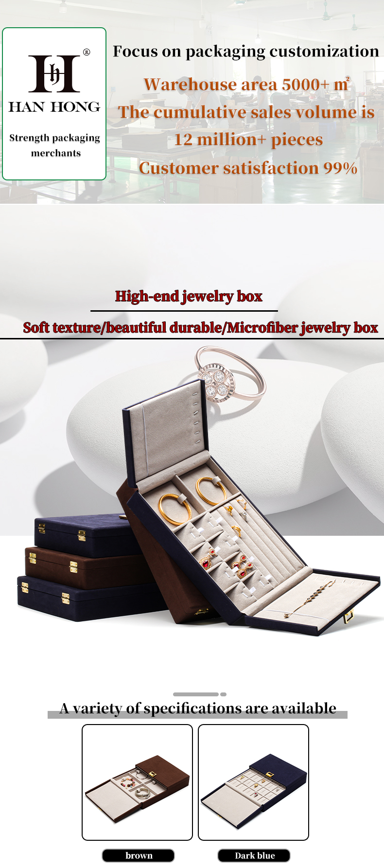 Blue Microfiber Leather Jewelry Gift Boxes Custom Jewelry Packaging 29x23x5cm