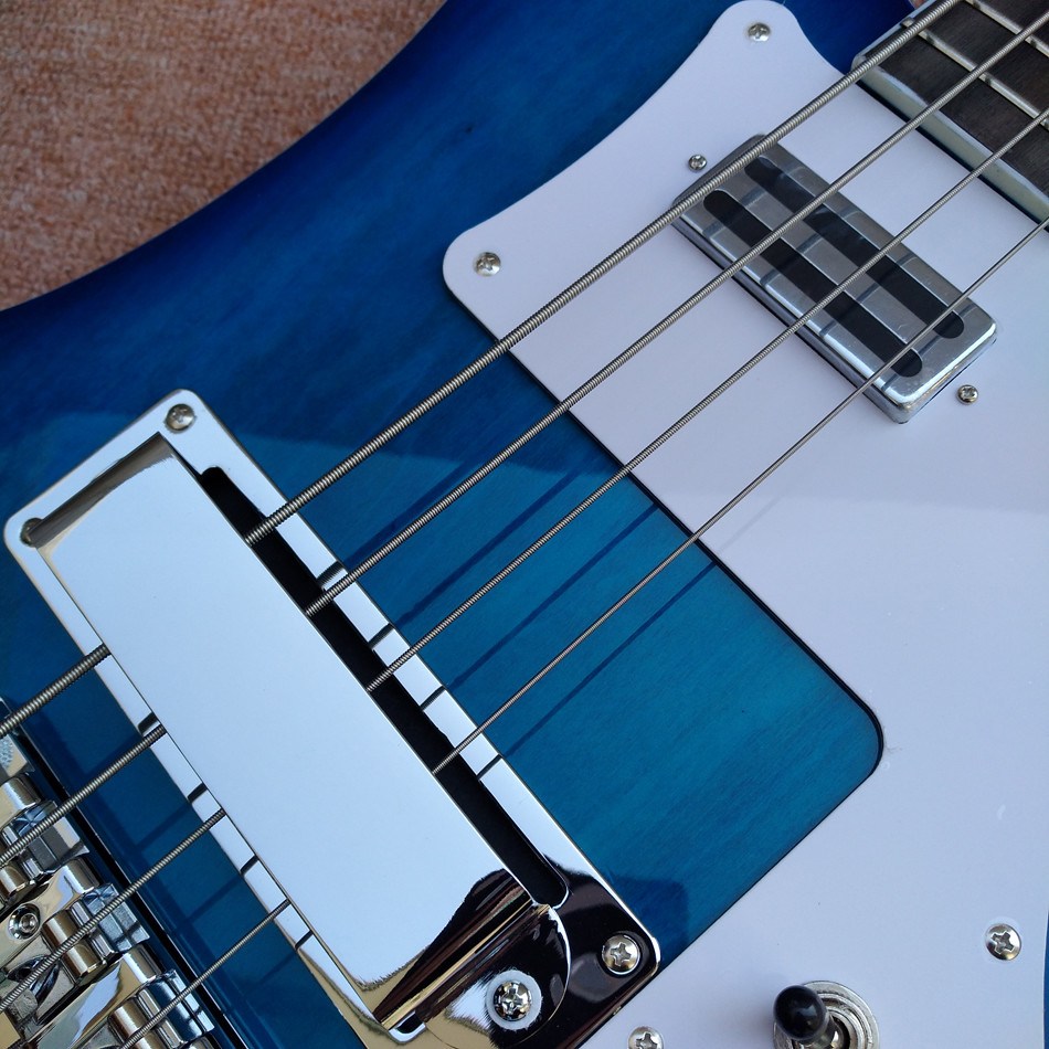 2018 Best Bass Top quality Rick 4003 model Ricken 4 strings Electric Bass guitar in blue color, Chrome hardware